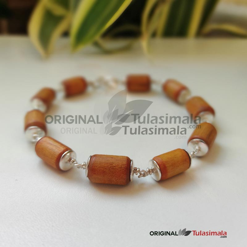 Original Tulsi Bracelet for Men & Women Tulsi Barrel Beads Size 8mm Bracelet Length 8 Inches Golden Colour