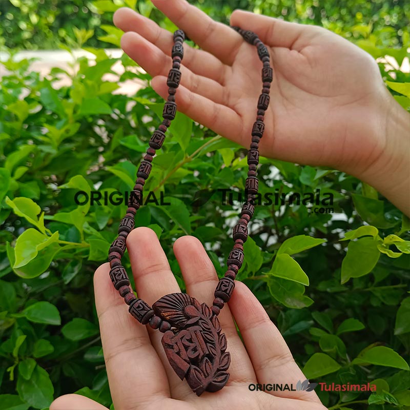 Shri Radha Locket Mala with Original Tulsi 6.5mm Beads Dark Brown Mala for Girls, Tulsi Mala for Ladies, Tulsi Mala for Men, and Tulsi Mala for Kids.
