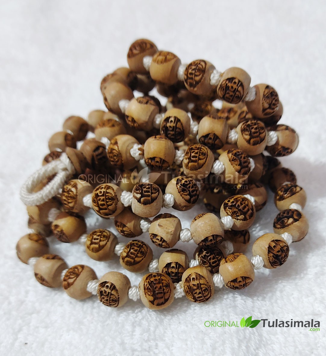 ISKCON Krishna Carved Original Tulsi Japa Mala 12mm 108+1 Machine made Round Beads