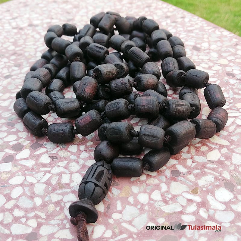 Dark Brown Barrel Beads Tulasi Japa Mala 108+1 Krishna Guru Bead