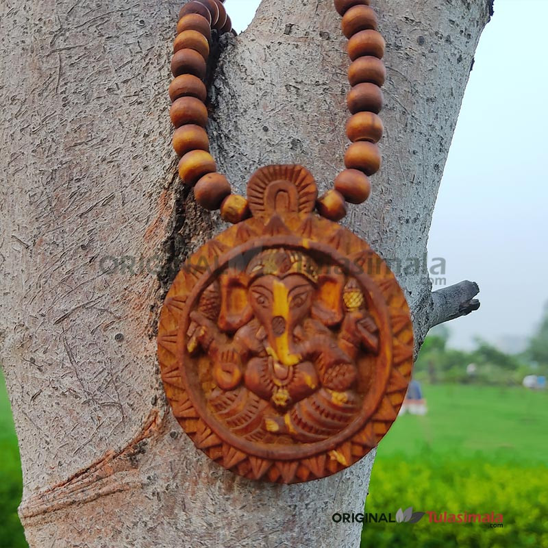 Shri Ganesh Golden Pendant Tulsi Mala