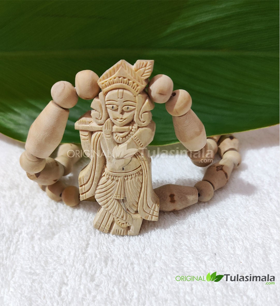 Shri Krishna Tulsi Pendant Mala Maridamgam Shape Tulsi Beads  10mm Size  Locket Size 3 X 1.5 Inches