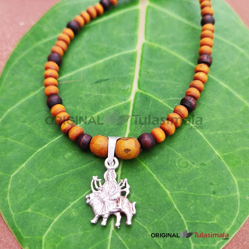 Pure silver locket sherawali maa original tulsi beads fine 4mm size mal total length 20 inches