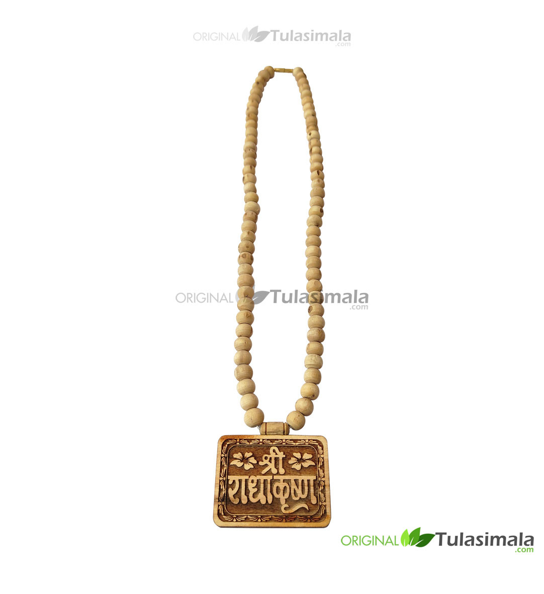 Shri Radha Krishna Carved Big Locket Tulsi Mala with 10mm Bead Size 22 Inches Length