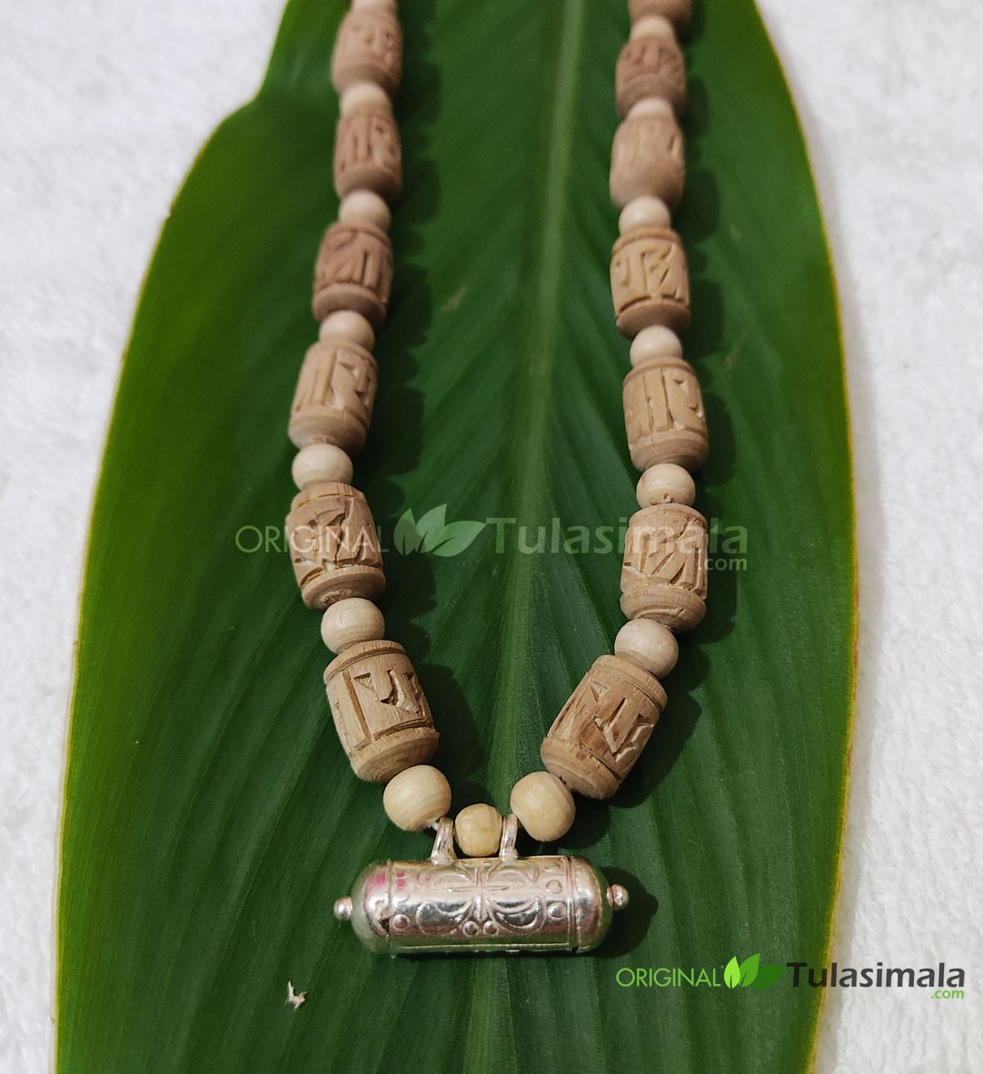 Narasimha kavacha with Pure Tulsi Mala Radha Name Handmade Beads of 10mm Size and Pure Silver Kavach Mala length 18 Inches