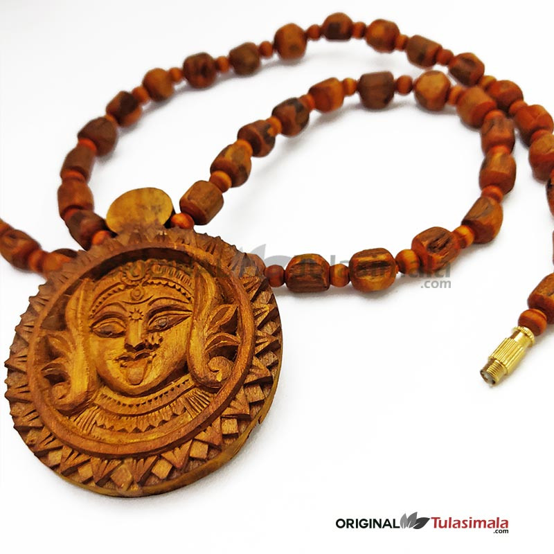 Hand Made Shri Kali Maa Tulsi Locket Mala Golden Colour 6.3x6.3 Centimeters Radius