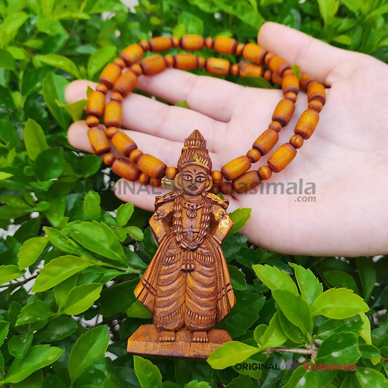 Shri Vitthal Tuls Locket Mala In Golden Color With Original Tulsi Beads Mala 3x.1.25 Inches Locket Size 20 Inches Mala Length