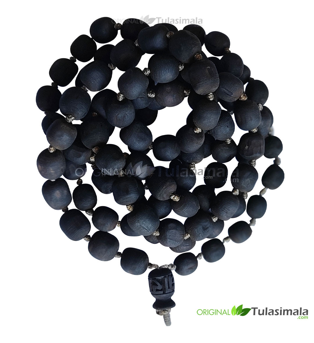 108+1 Guru Bead Black Shyma Tulsi Knotted Beads Japa Mala