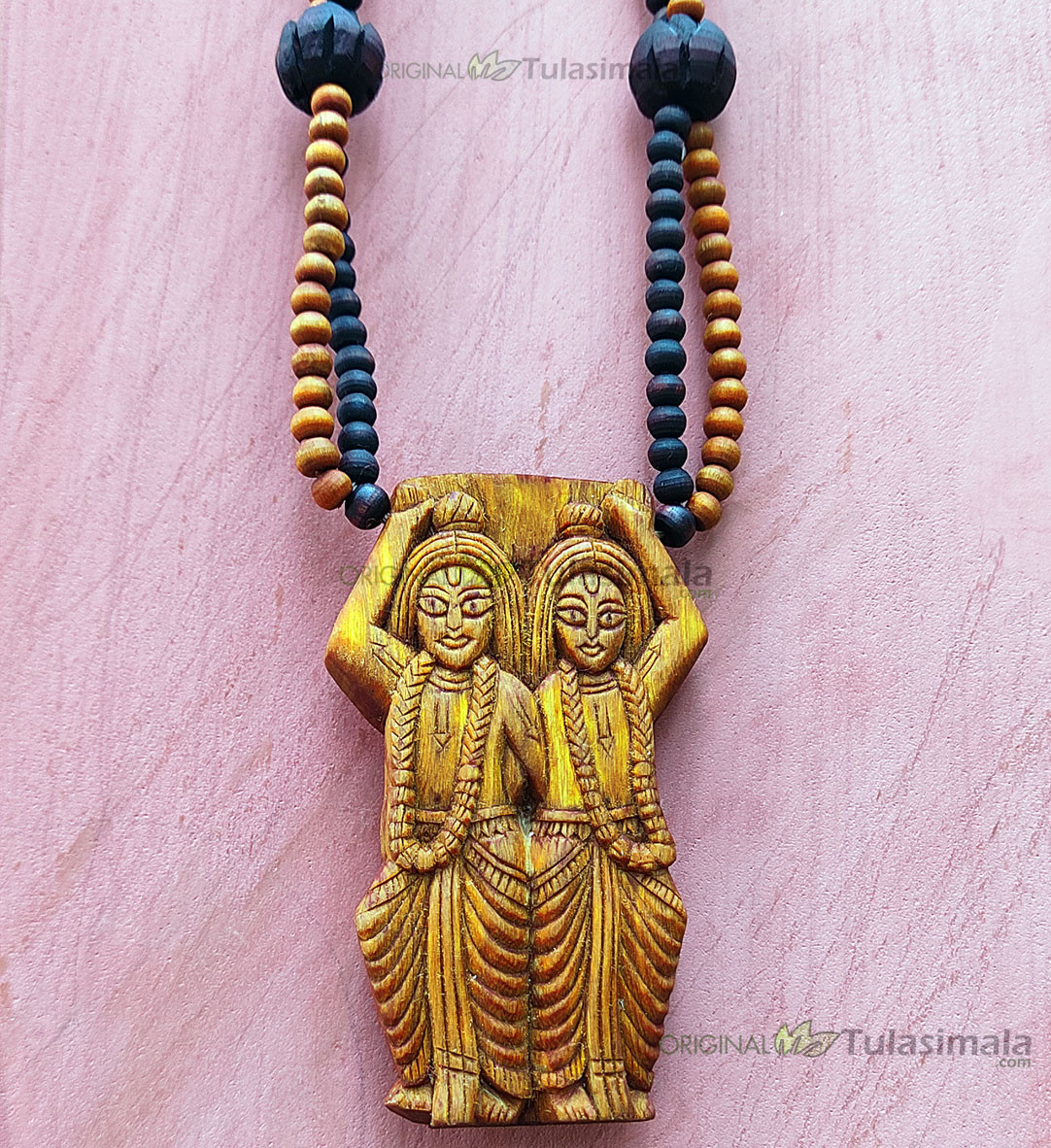 Gaur Nitai Original Tulsi Locket Mala In Golden Color With Original Tulsi Beads Mala 3x.2 Inches Locket Size 30 Inches Mala Length