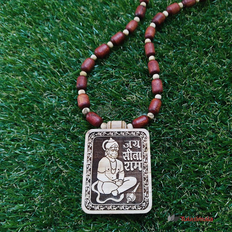 Shri Bageshwar Hanuman Bhaktmal With Barrel Beads Tulsi Locket Mala