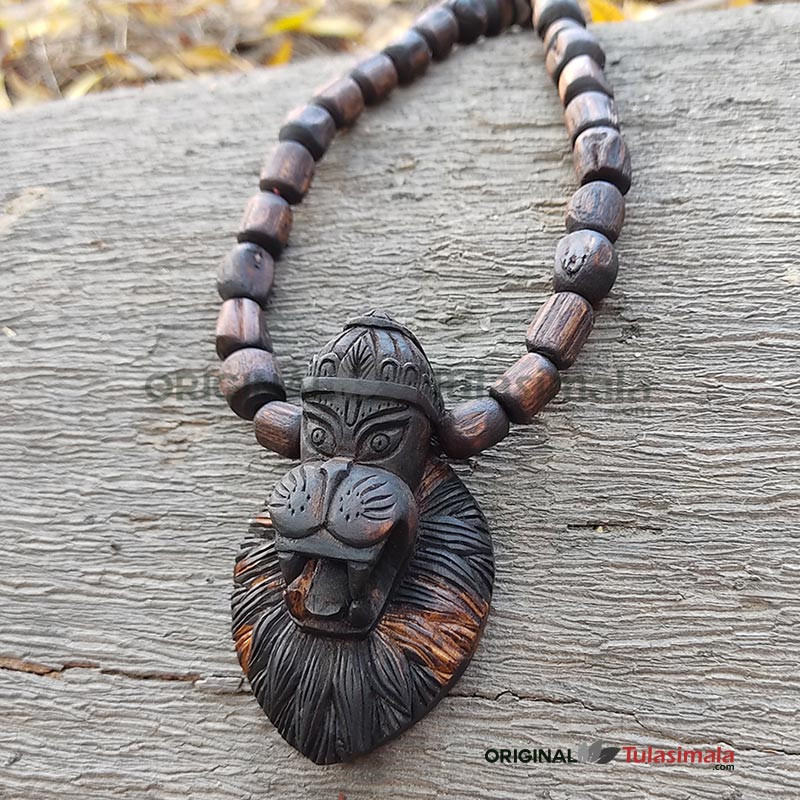 Antique Tulsi Mala Shri Narasimha Big Locket Mala, Locket Size 2.8x 1.75 Inches Bead Size 10mm -We have put the photo of this actual Tulsi Mala.