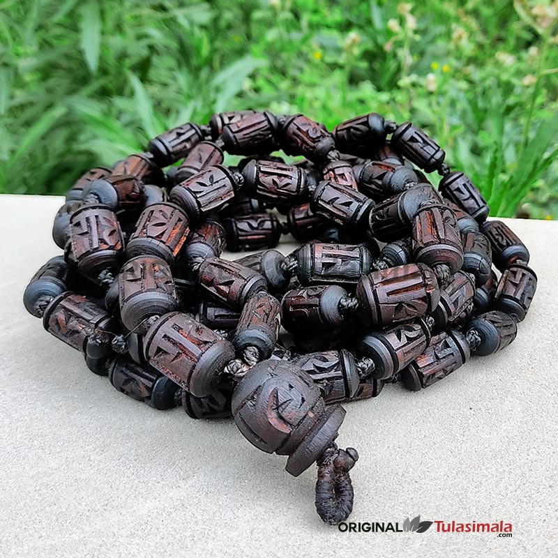 108 Dark Brown Radha Barrel Shape Beads Tulsi Japa Mala
