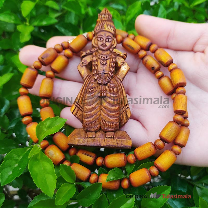 Shri Vitthal Tuls Locket Mala In Golden Color With Original Tulsi Beads Mala 3x.1.25 Inches Locket Size 20 Inches Mala Length