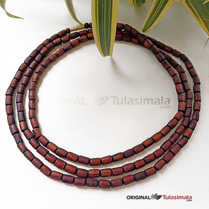 3 Round Original Tulsi Neck Mala in Light Brown Color 6mm  Beads Size Mala Total Length 129 Centimeter